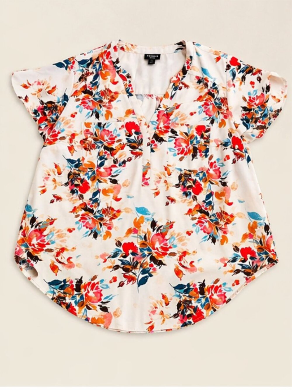 Torrid Harper Floral Blouse Size 00 Ivory Multicolor Short Sleeve Lightweight